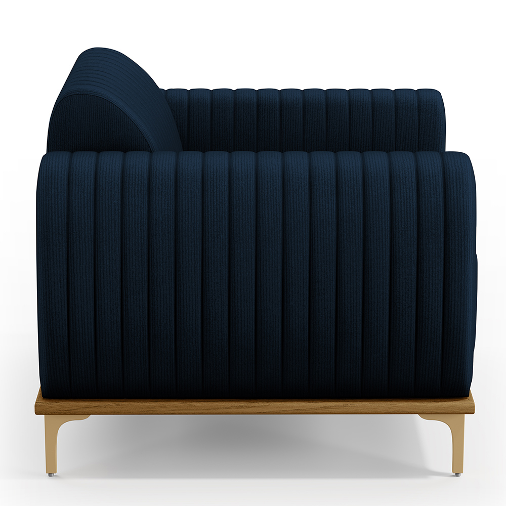 Poltrona Decorativa Base De Madeira Com Pés D'Ouro Molino D02 Veludo Azul Oxford C-304 - Lyam Decor