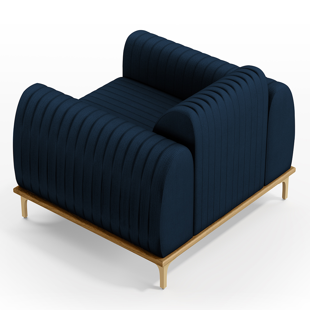 Poltrona Decorativa Base De Madeira Com Pés D'Ouro Molino D02 Veludo Azul Oxford C-304 - Lyam Decor