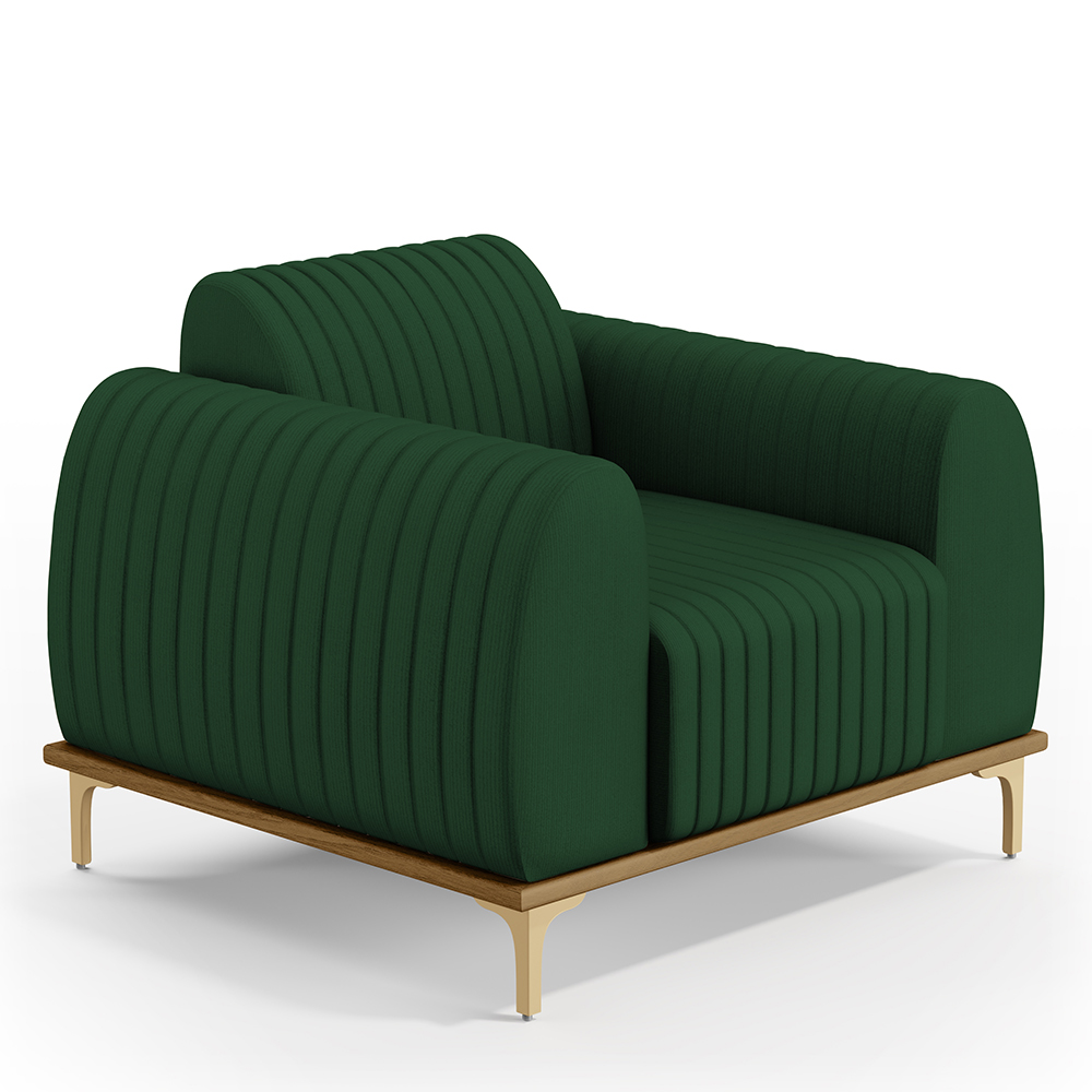 Poltrona Decorativa Base De Madeira Com Pés D'Ouro Molino D02 Veludo Verde Musgo C-303 - Lyam Decor