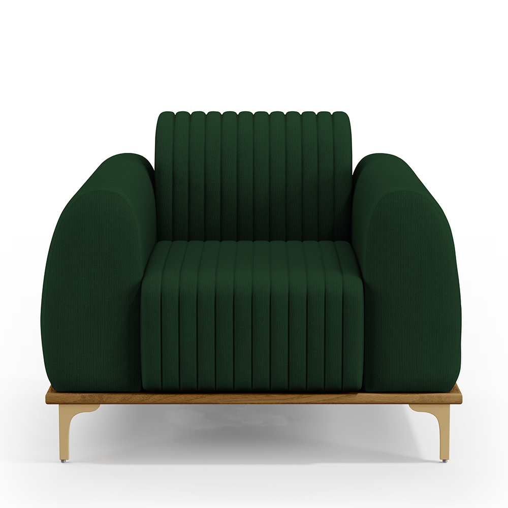 Poltrona Decorativa Base De Madeira Com Pés D'Ouro Molino D02 Veludo Verde Musgo C-303 - Lyam Decor
