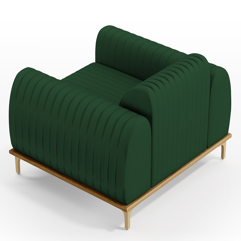 Poltrona Decorativa Base De Madeira Com Pés D'Ouro Molino D02 Veludo Verde Musgo C-303 - Lyam Decor