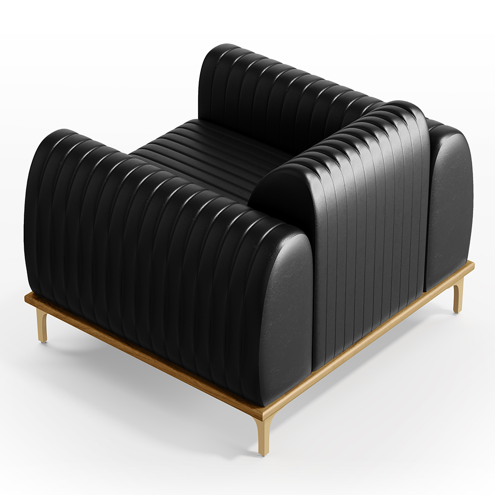 Poltrona Decorativa Base De Madeira Pés Metalizado D'Ouro Molino D02 Corano Preto B-159 - Lyam Decor