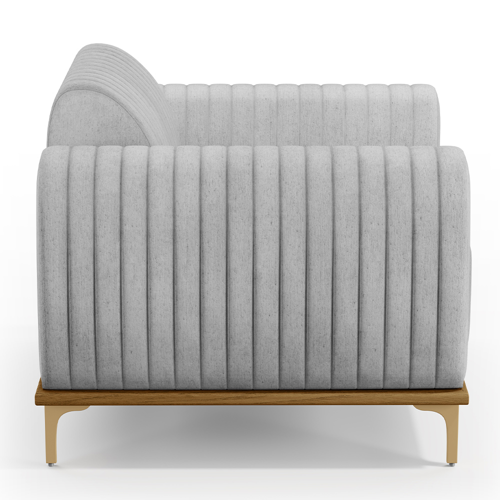 Poltrona Decorativa Base De Madeira Pés Metalizado D'Ouro Molino D02 Linho Cinza D-315 - Lyam Decor