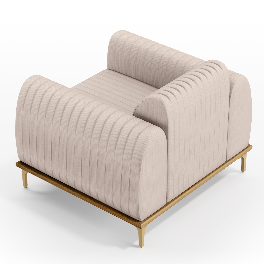 Poltrona Decorativa Base De Madeira Pés Metalizado D'Ouro Molino D02 Veludo Bege C-309 - Lyam Decor