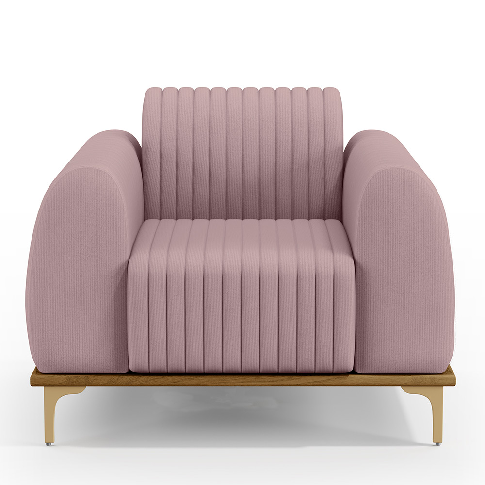 Poltrona Decorativa Base De Madeira Pés Metalizado D'Ouro Molino D02 Veludo Rosê C-305 - Lyam Decor