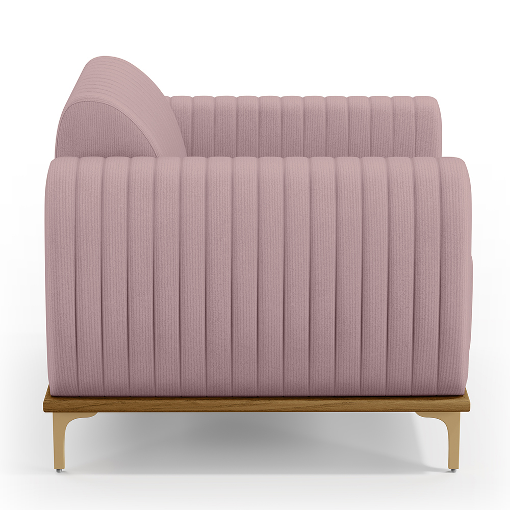 Poltrona Decorativa Base De Madeira Pés Metalizado D'Ouro Molino D02 Veludo Rosê C-305 - Lyam Decor
