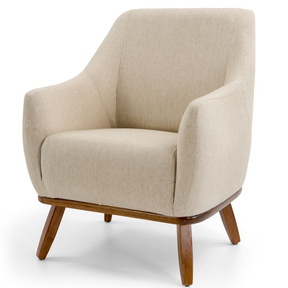 Poltrona Decorativa Base Fixa de Madeira Paloma D02 Algodão Bege C-129 - Lyam Decor