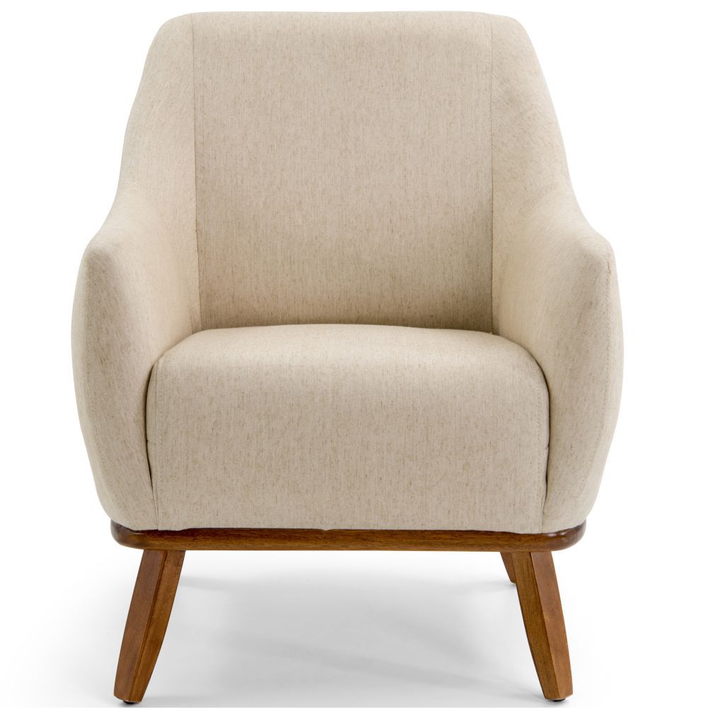 Poltrona Decorativa Base Fixa de Madeira Paloma D02 Algodão Bege C-129 - Lyam Decor