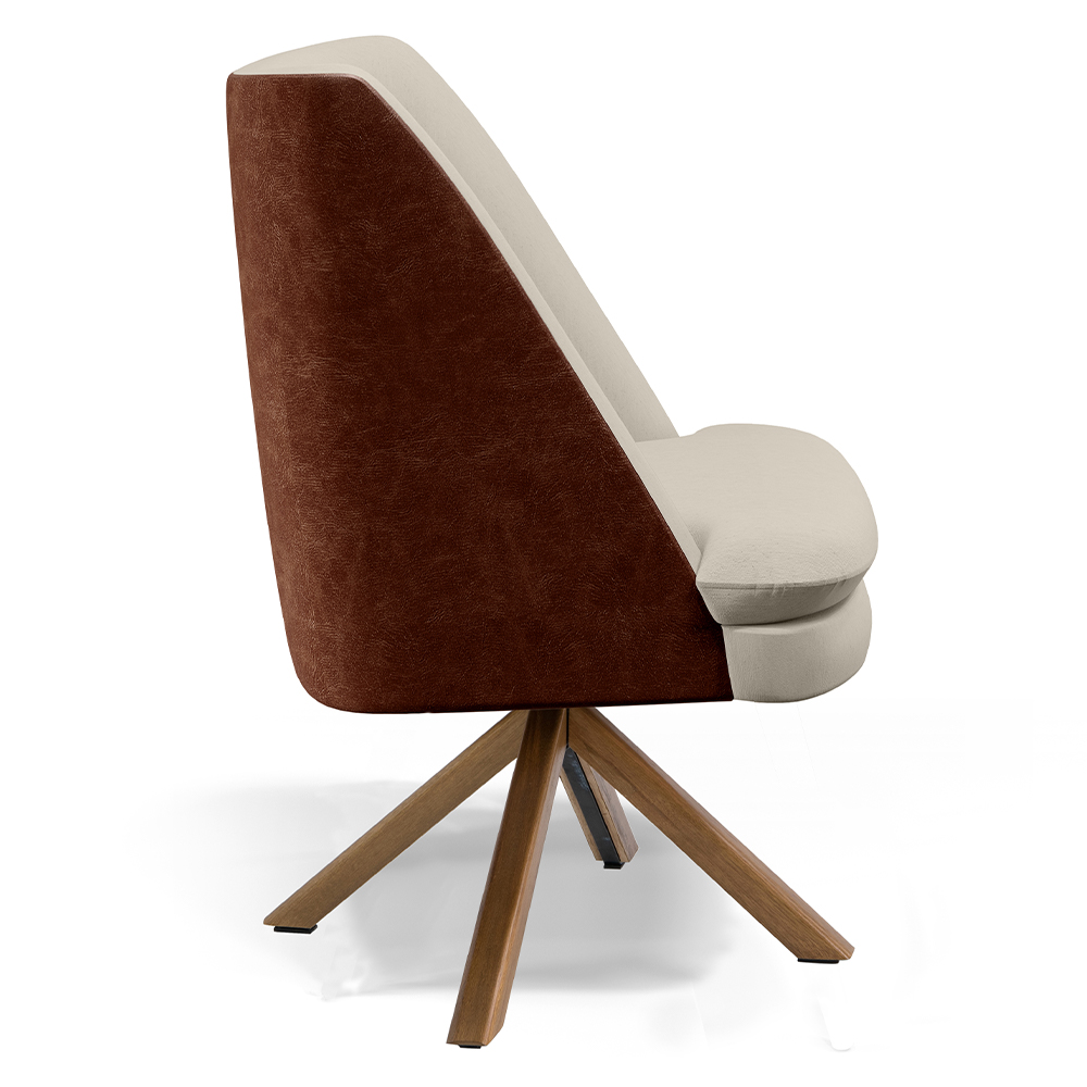 Poltrona Decorativa Base Giratória Pérsia D02 Linho Bege C-107 Corano Marrom B-38 - Lyam Decor