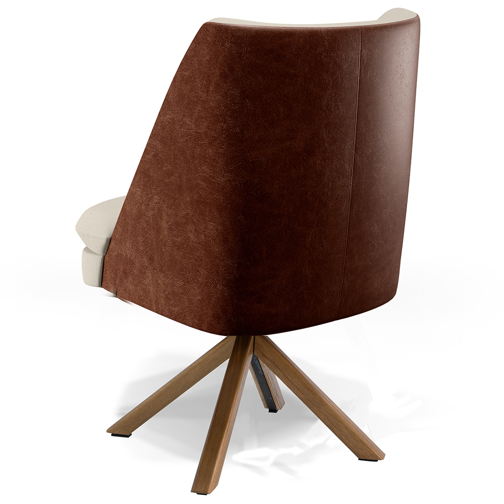 Poltrona Decorativa Base Giratória Pérsia D02 Linho Bege C-107 Corano Marrom B-38 - Lyam Decor