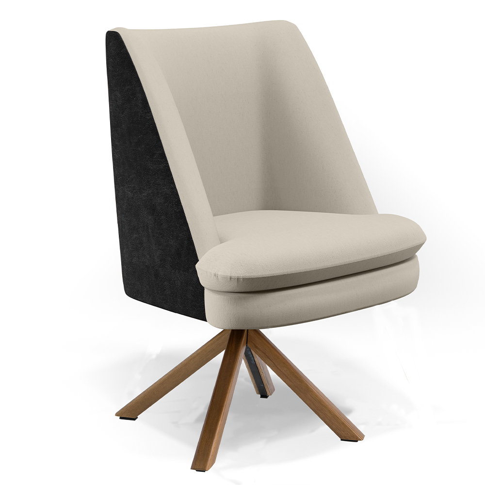 Poltrona Decorativa Base Giratória Pérsia D02 Linho Bege C-107 Corano Preto B-97 - Lyam Decor