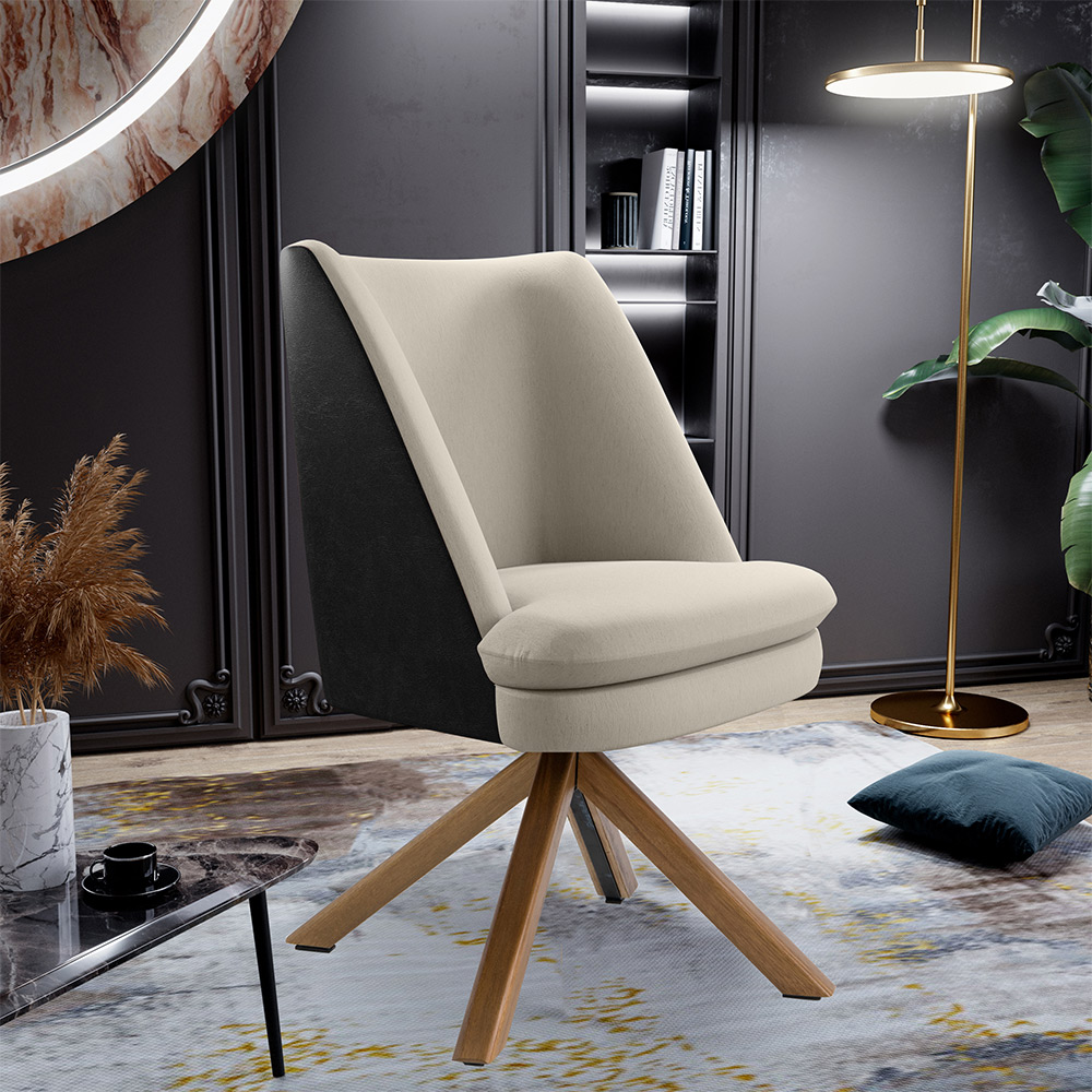 Poltrona Decorativa Base Giratória Pérsia D02 Linho Bege C-107 Corano Preto B-97 - Lyam Decor