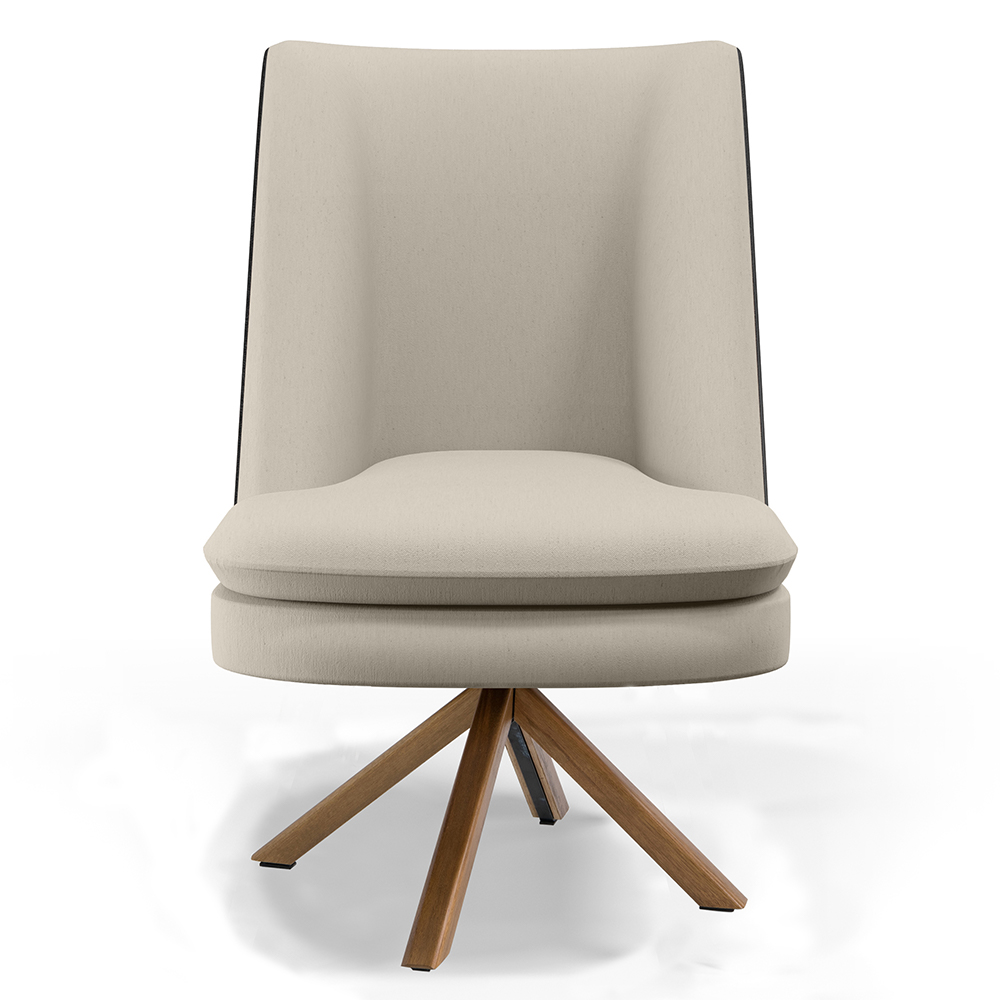 Poltrona Decorativa Base Giratória Pérsia D02 Linho Bege C-107 Corano Preto B-97 - Lyam Decor