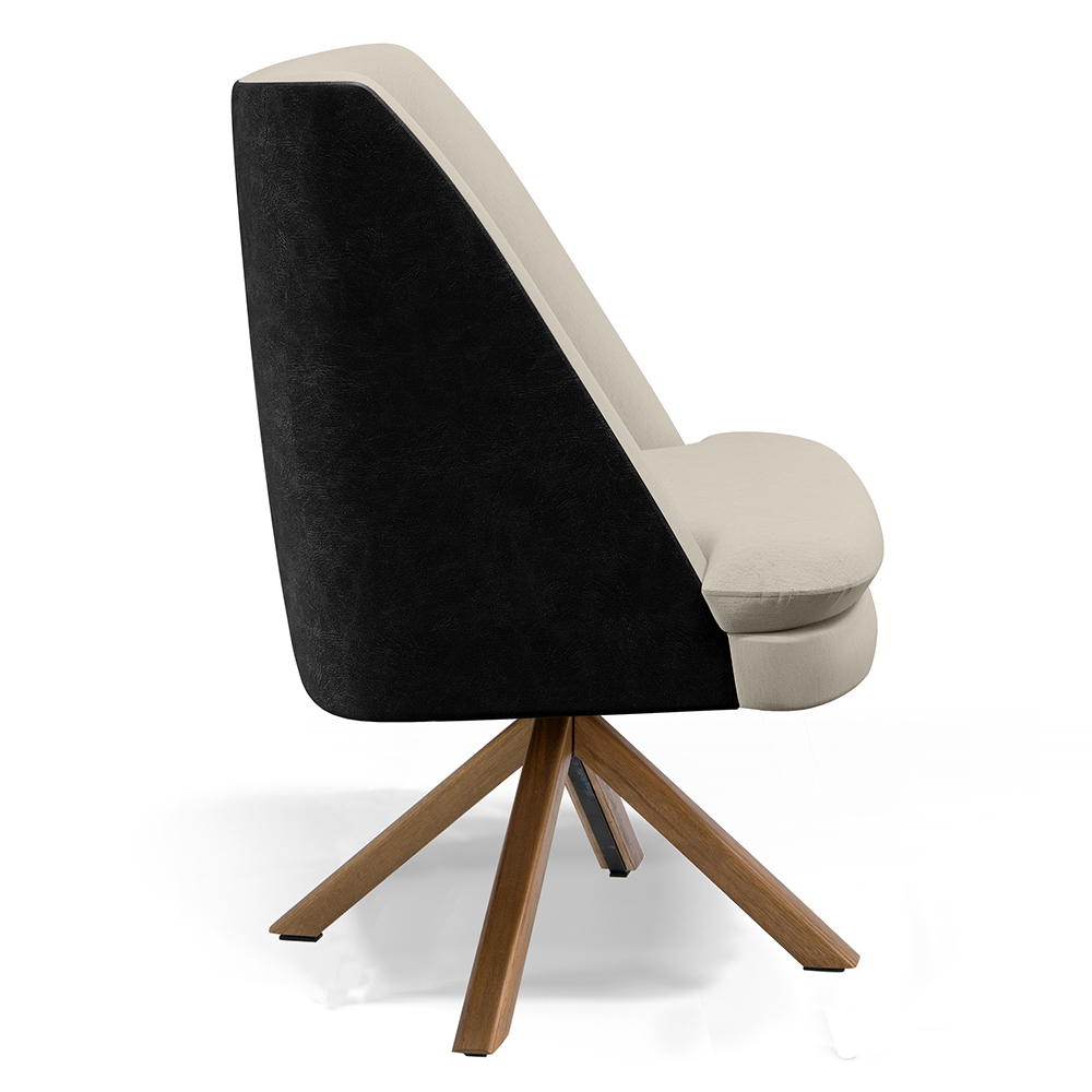 Poltrona Decorativa Base Giratória Pérsia D02 Linho Bege C-107 Corano Preto B-97 - Lyam Decor