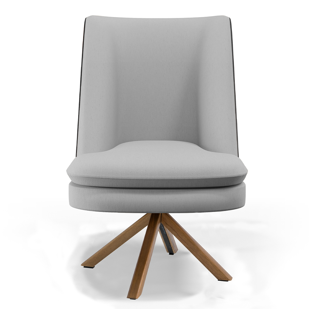 Poltrona Decorativa Base Giratória Pérsia D02 Linho Cinza D-315 Corano Preto B-97 - Lyam Decor