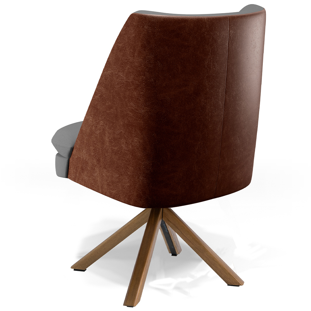 Poltrona Decorativa Base Giratória Pérsia D02 Linho Cinza Escuro C416 Corano Marrom B38 - Lyam Decor