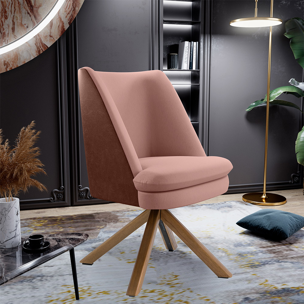Poltrona Decorativa Base Giratória Pérsia D02 Linho Rosê C-105 Corano Marrom B-38 - Lyam Decor