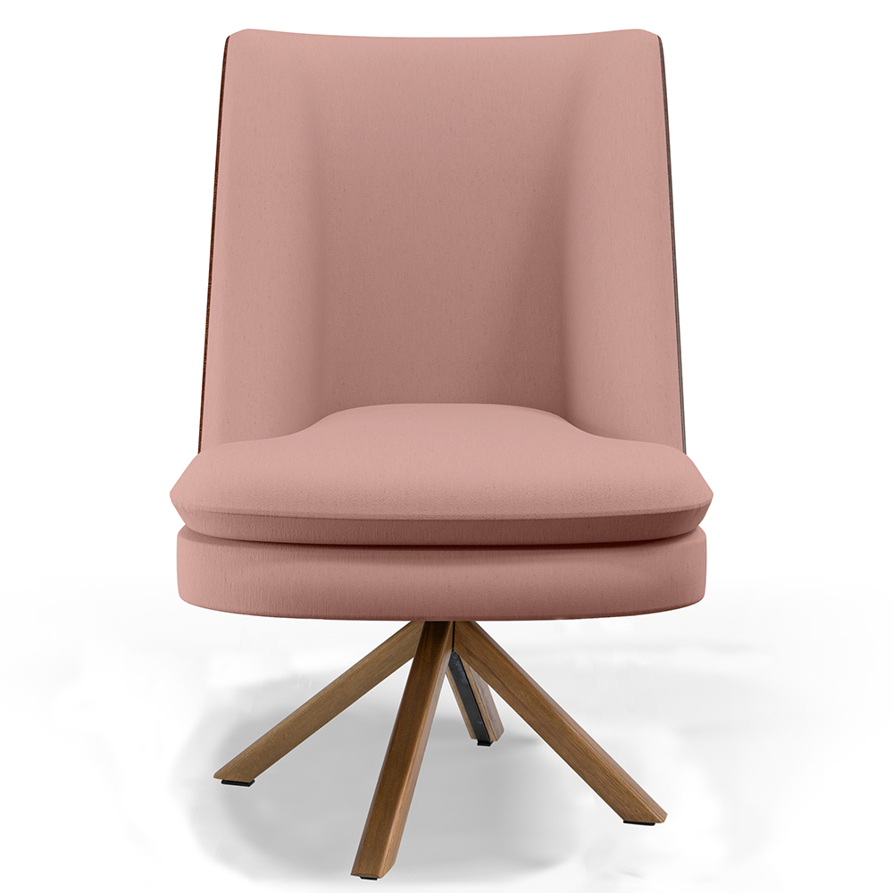 Poltrona Decorativa Base Giratória Pérsia D02 Linho Rosê C-105 Corano Marrom B-38 - Lyam Decor
