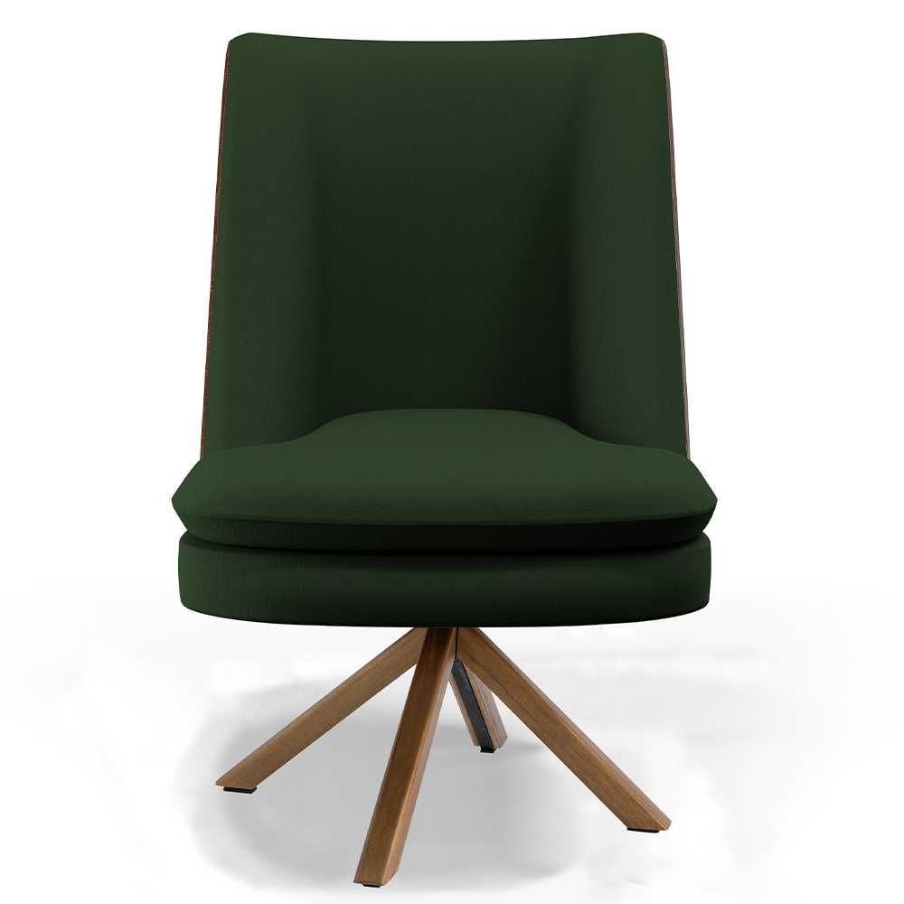 Poltrona Decorativa Base Giratória Pérsia D02 Linho Verde Musgo C-117 Corano Marrom B38 - Lyam Decor