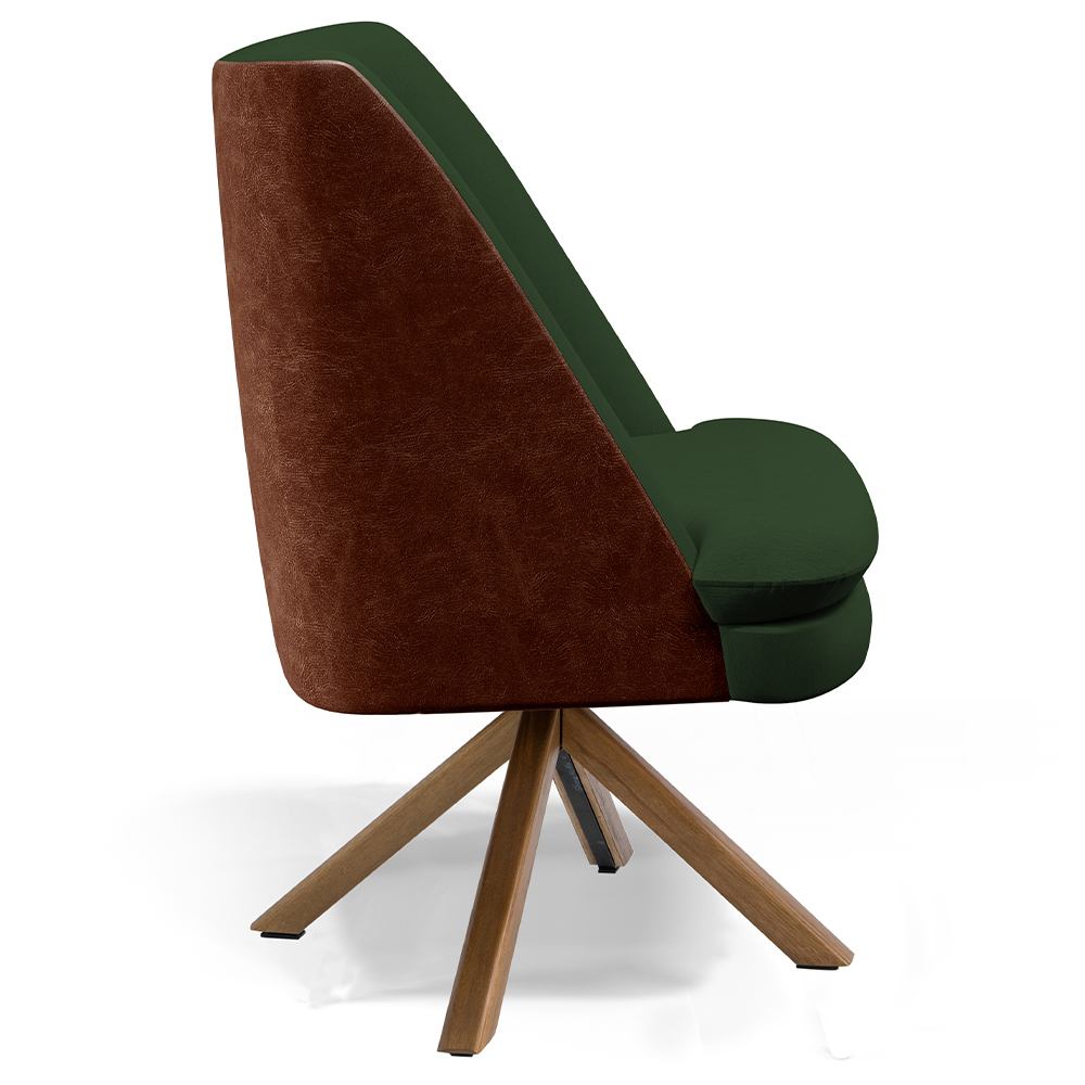 Poltrona Decorativa Base Giratória Pérsia D02 Linho Verde Musgo C-117 Corano Marrom B38 - Lyam Decor