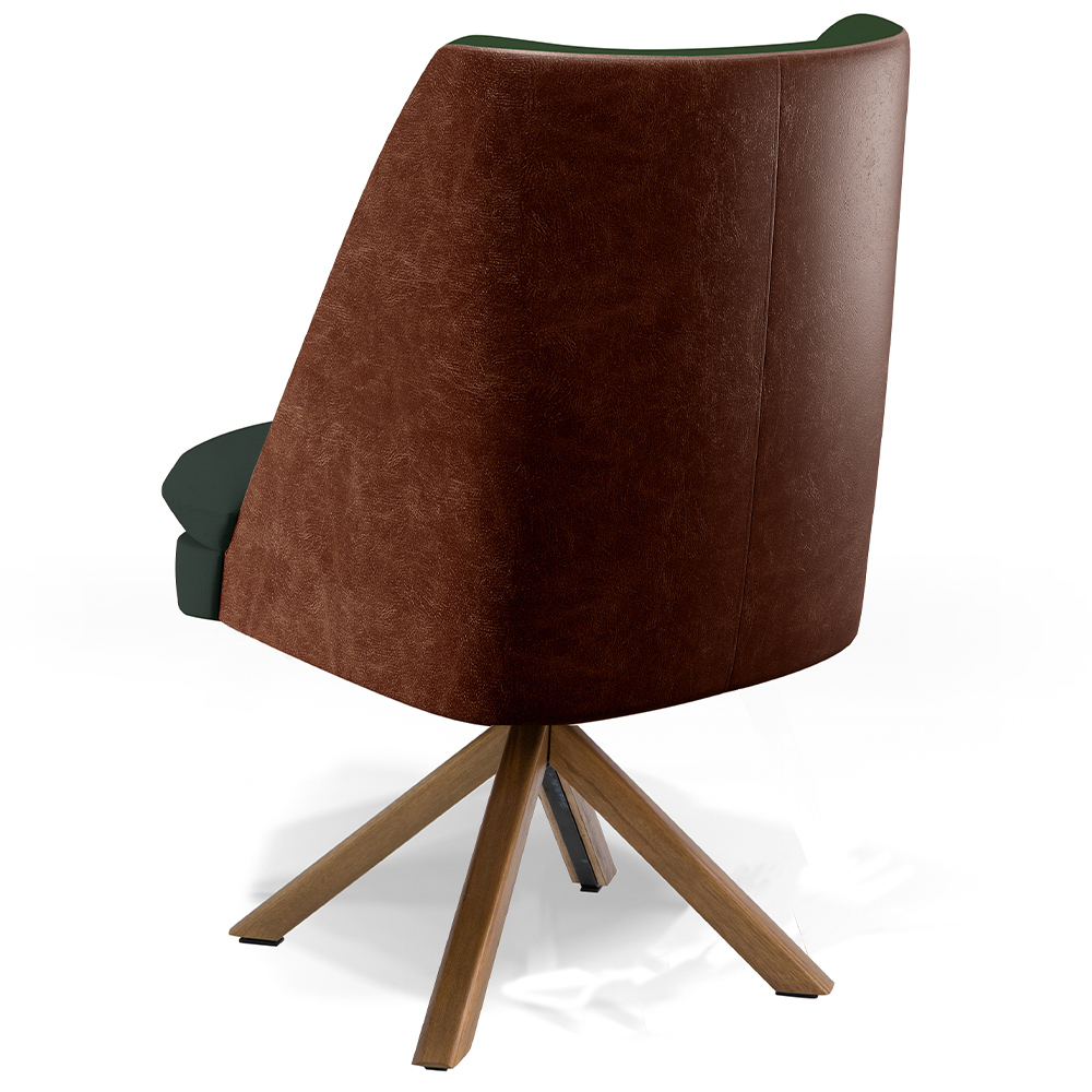 Poltrona Decorativa Base Giratória Pérsia D02 Linho Verde Musgo C-117 Corano Marrom B38 - Lyam Decor