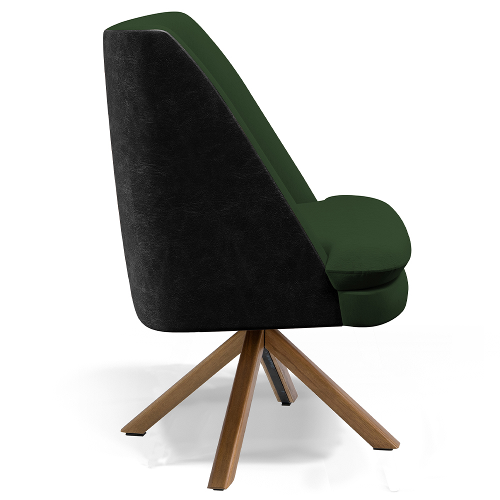 Poltrona Decorativa Base Giratória Pérsia D02 Linho Verde Musgo C-117 Corano Preto B-97 - Lyam Decor
