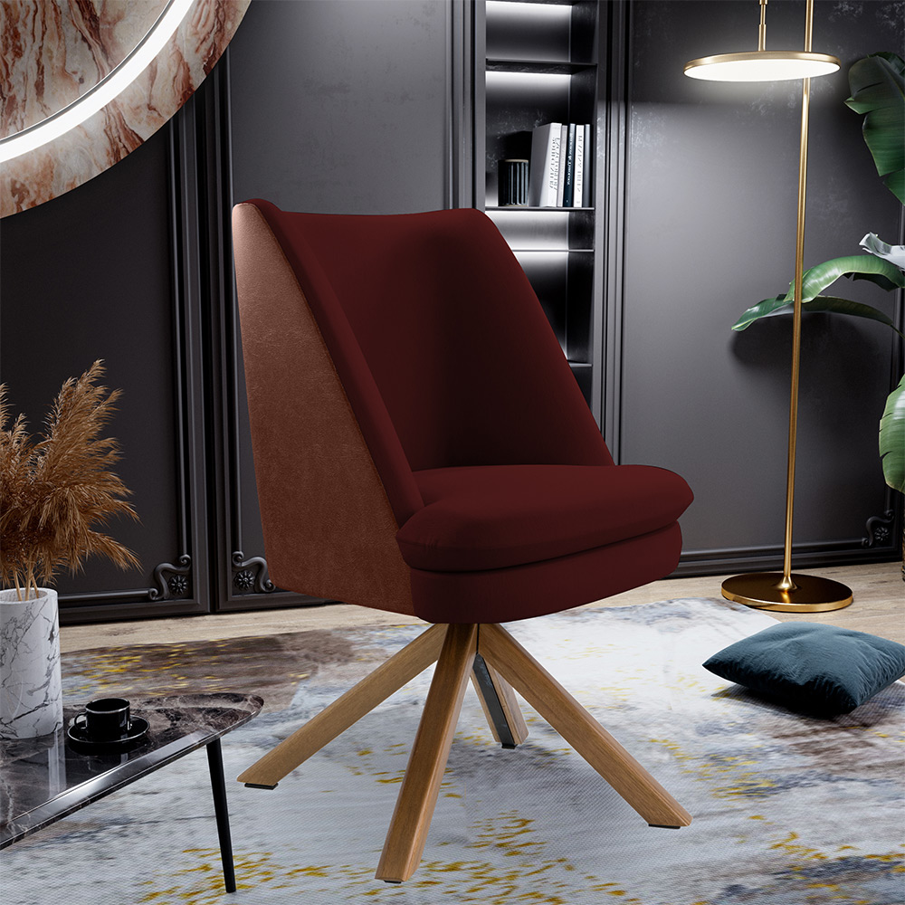 Poltrona Decorativa Base Giratória Pérsia D02 Veludo Marsala C-278 Corano Marrom B-38 - Lyam Decor