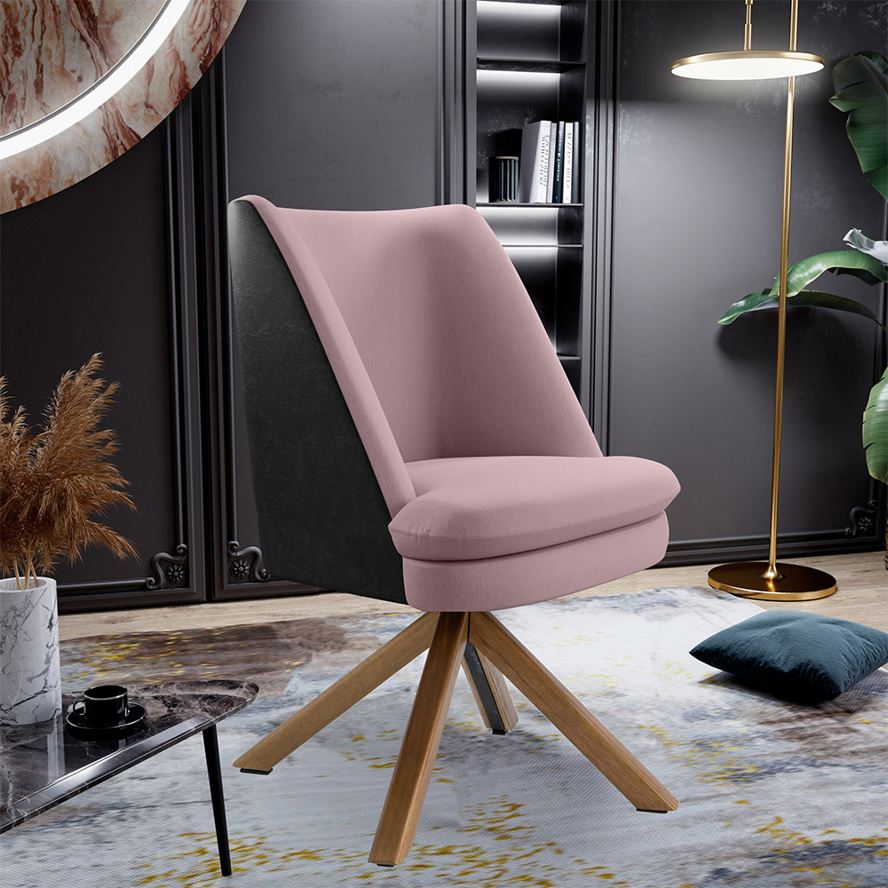 Poltrona Decorativa Base Giratória Pérsia D02 Veludo Rosê C-305 Corano Preto B-97 - Lyam Decor