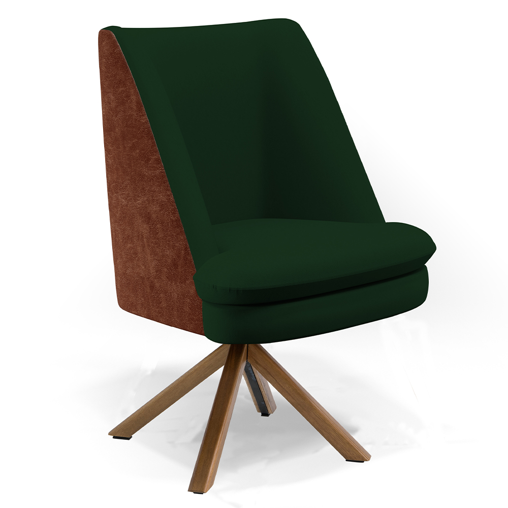 Poltrona Decorativa Base Giratória Pérsia D02 Veludo Verde Musgo C303 Corano Marrom B38 - Lyam Decor