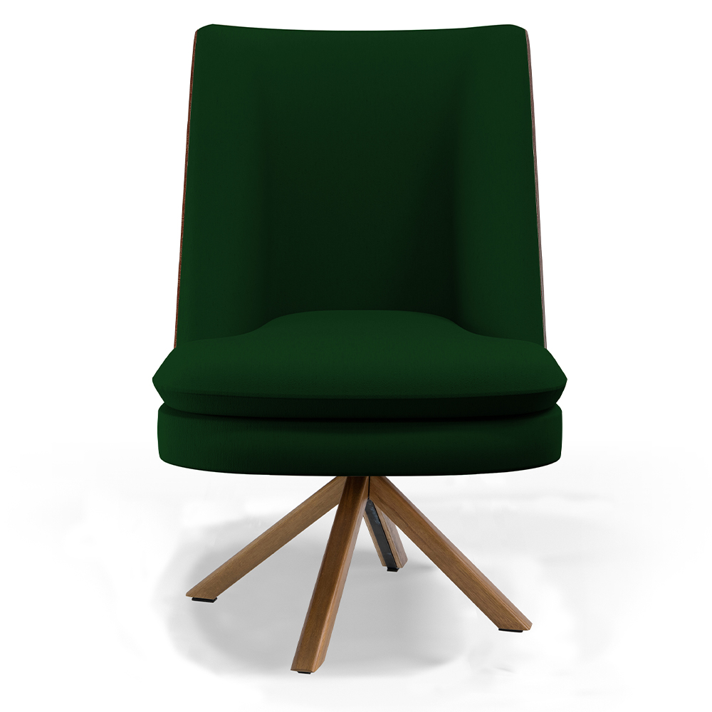 Poltrona Decorativa Base Giratória Pérsia D02 Veludo Verde Musgo C303 Corano Marrom B38 - Lyam Decor