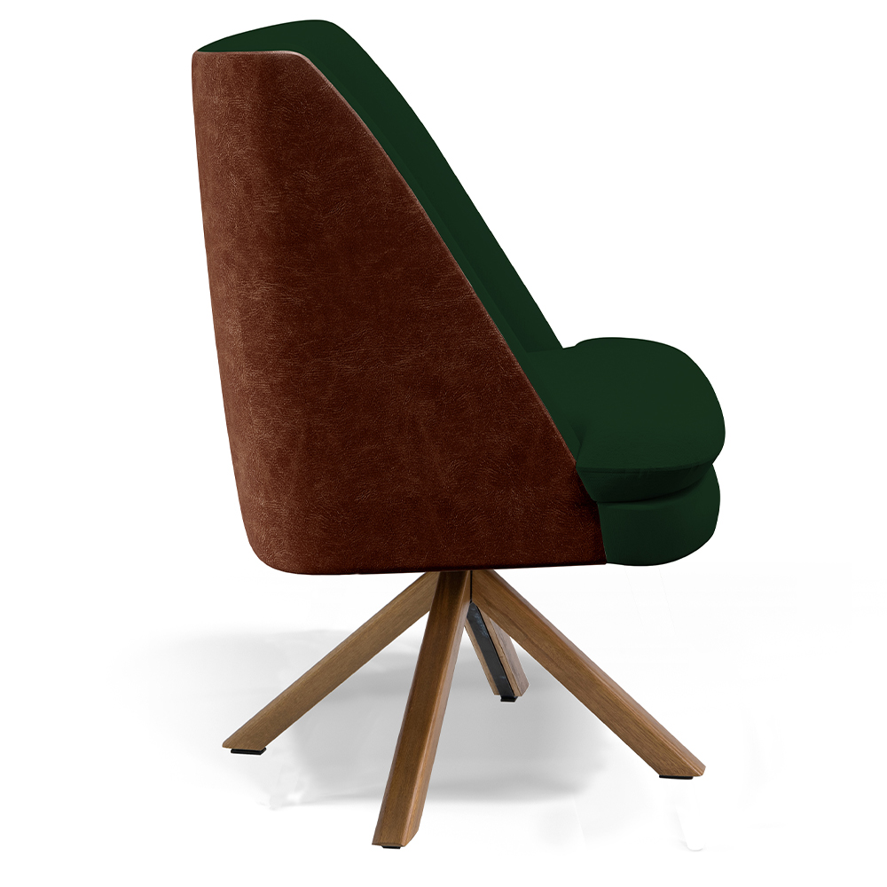 Poltrona Decorativa Base Giratória Pérsia D02 Veludo Verde Musgo C303 Corano Marrom B38 - Lyam Decor