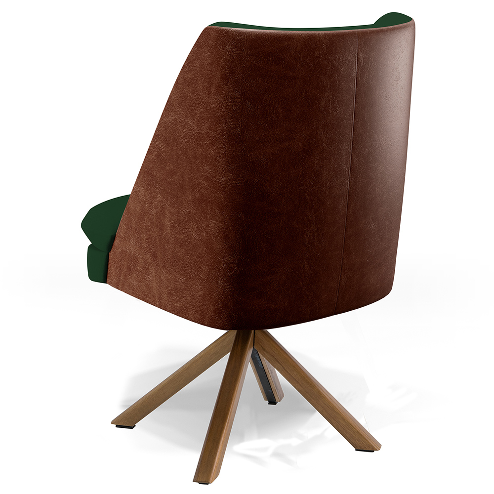 Poltrona Decorativa Base Giratória Pérsia D02 Veludo Verde Musgo C303 Corano Marrom B38 - Lyam Decor