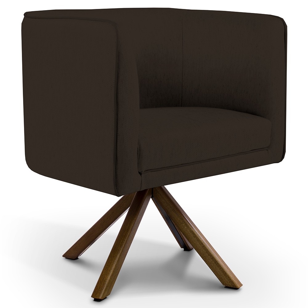 Poltrona Decorativa Base Giratória de Madeira Betina D02 Corano Marrom C-34 - Lyam Decor