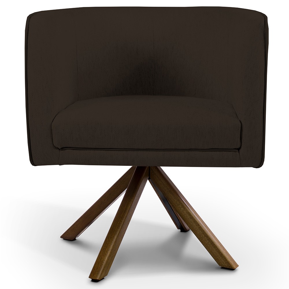 Poltrona Decorativa Base Giratória de Madeira Betina D02 Corano Marrom C-34 - Lyam Decor