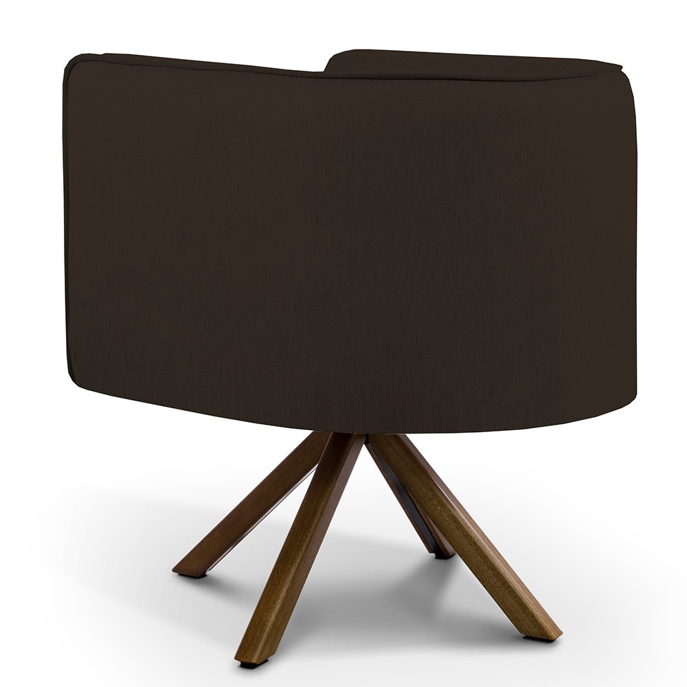 Poltrona Decorativa Base Giratória de Madeira Betina D02 Corano Marrom C-34 - Lyam Decor