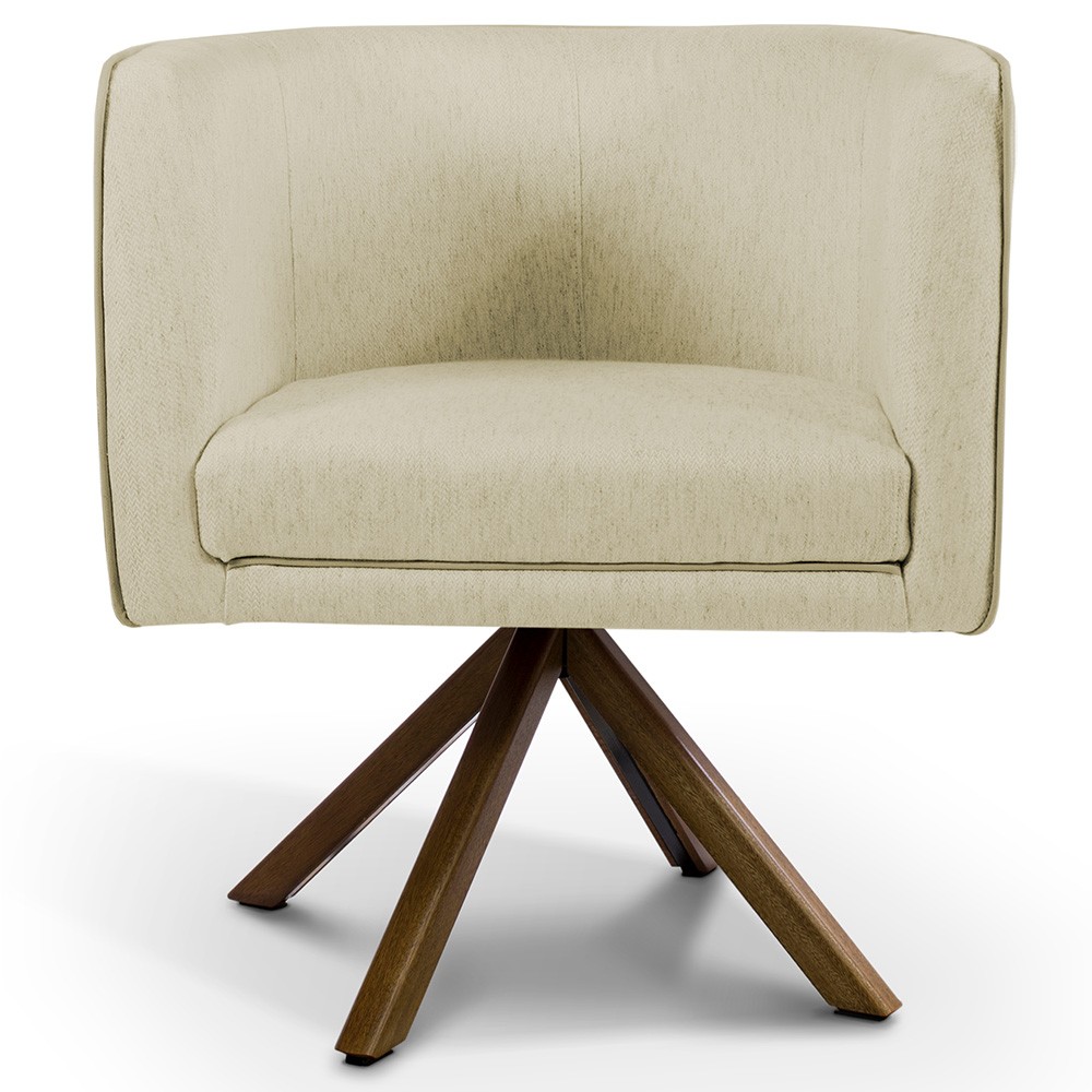 Poltrona Decorativa Base Giratória de Madeira Betina D02 Linho Bege C-129 - Lyam Decor