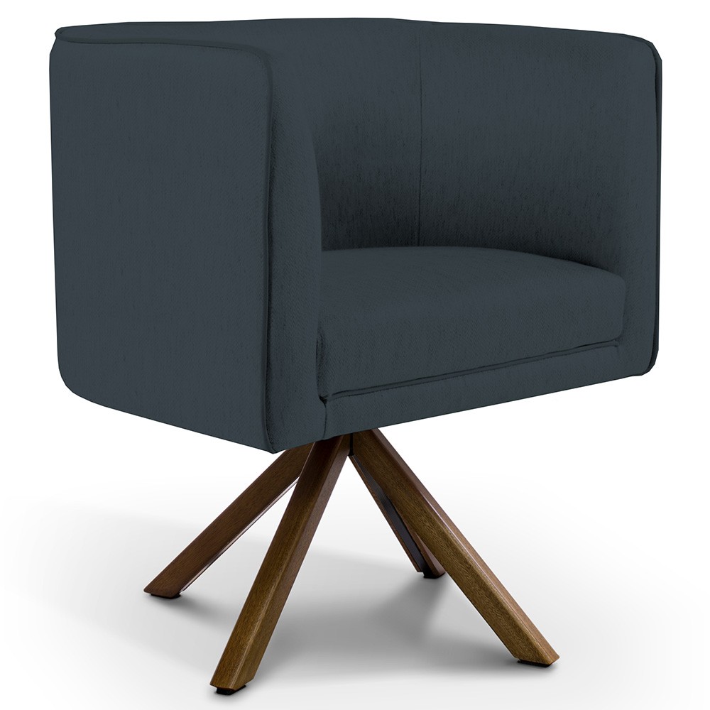 Poltrona Decorativa Base Giratória de Madeira Betina D02 Linho Chumbo D-465 - Lyam Decor