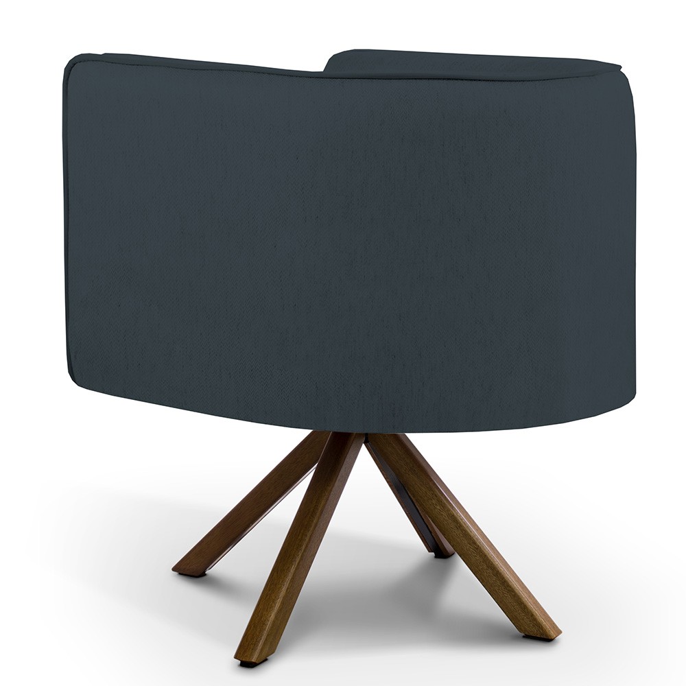 Poltrona Decorativa Base Giratória de Madeira Betina D02 Linho Chumbo D-465 - Lyam Decor