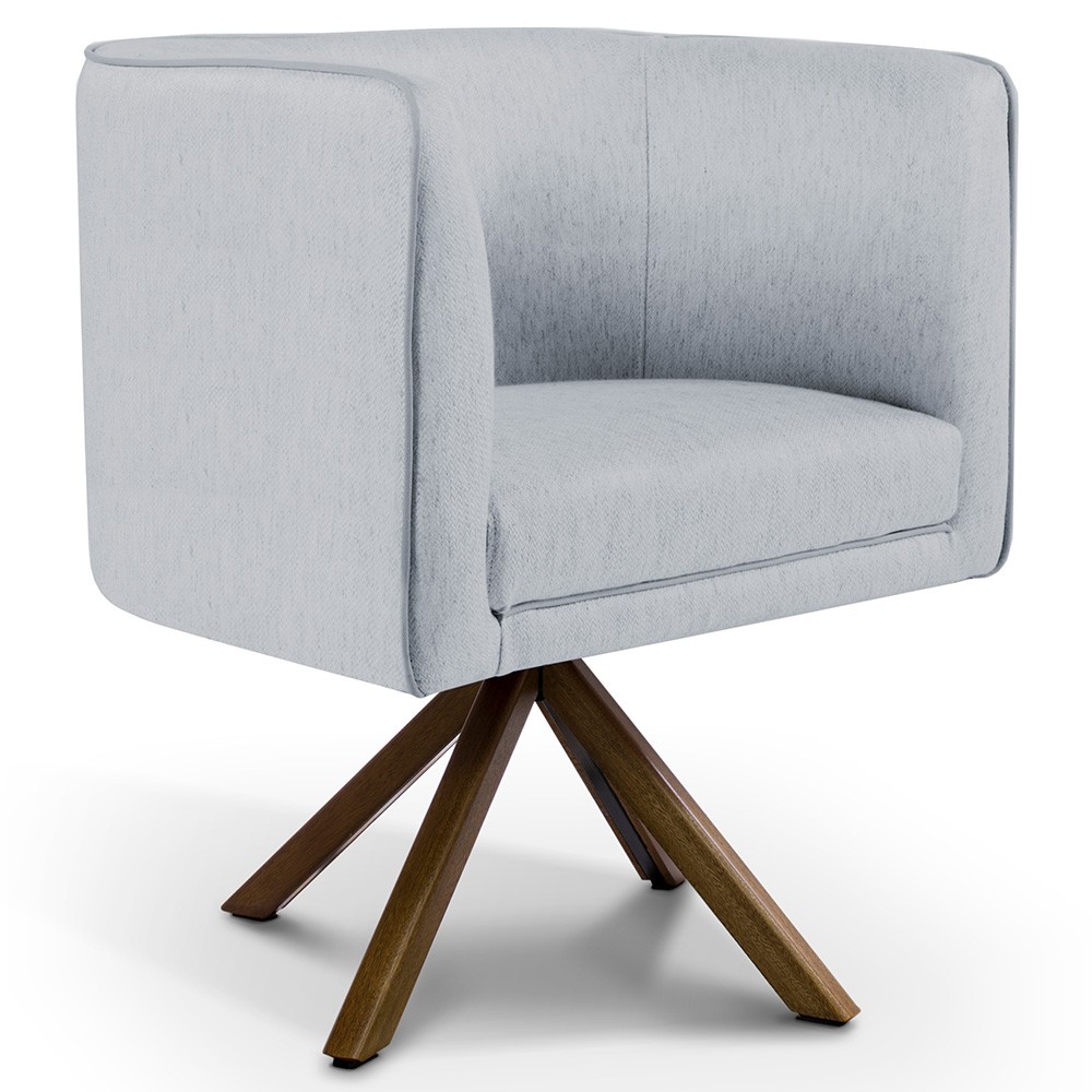 Poltrona Decorativa Base Giratória de Madeira Betina D02 Linho Cinza D-315 - Lyam Decor