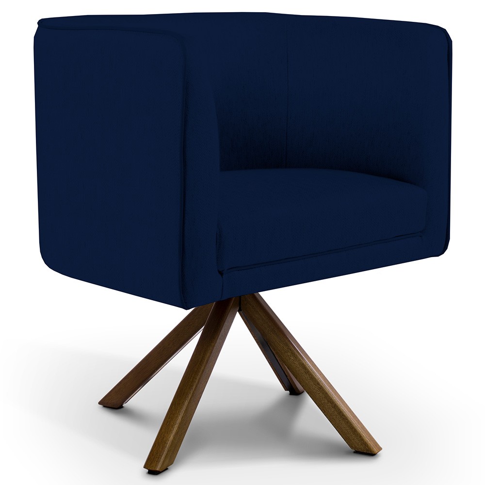 Poltrona Decorativa Base Giratória de Madeira Betina D02 Veludo Azul Oxford C-304 - Lyam Decor