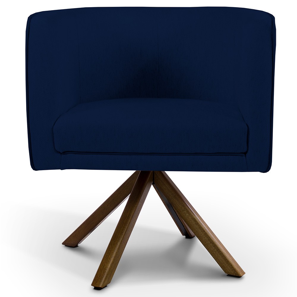 Poltrona Decorativa Base Giratória de Madeira Betina D02 Veludo Azul Oxford C-304 - Lyam Decor