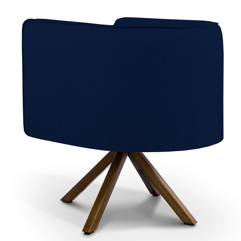 Poltrona Decorativa Base Giratória de Madeira Betina D02 Veludo Azul Oxford C-304 - Lyam Decor