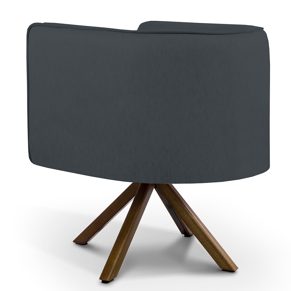 Poltrona Decorativa Base Giratória de Madeira Betina D02 Veludo Cinza C-317 - Lyam Decor