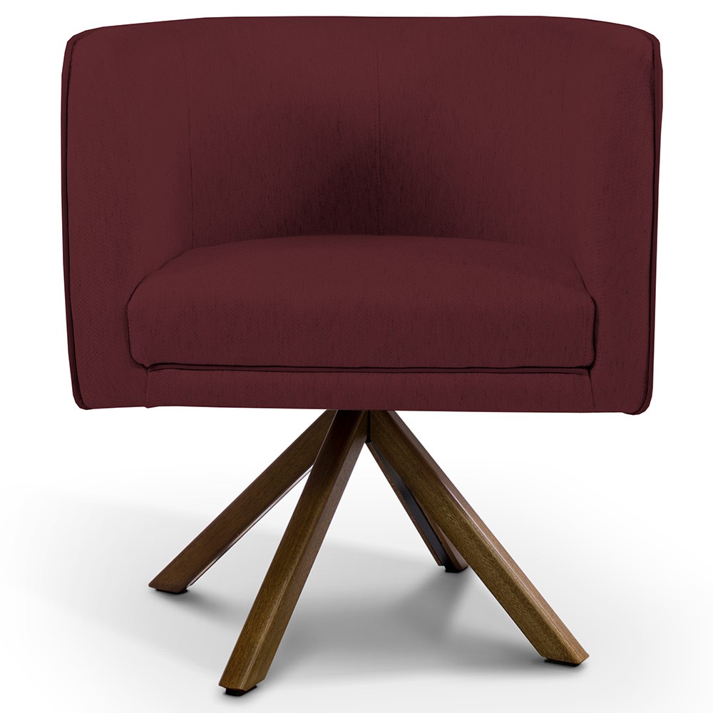 Poltrona Decorativa Base Giratória de Madeira Betina D02 Veludo Marsala C-278 - Lyam Decor