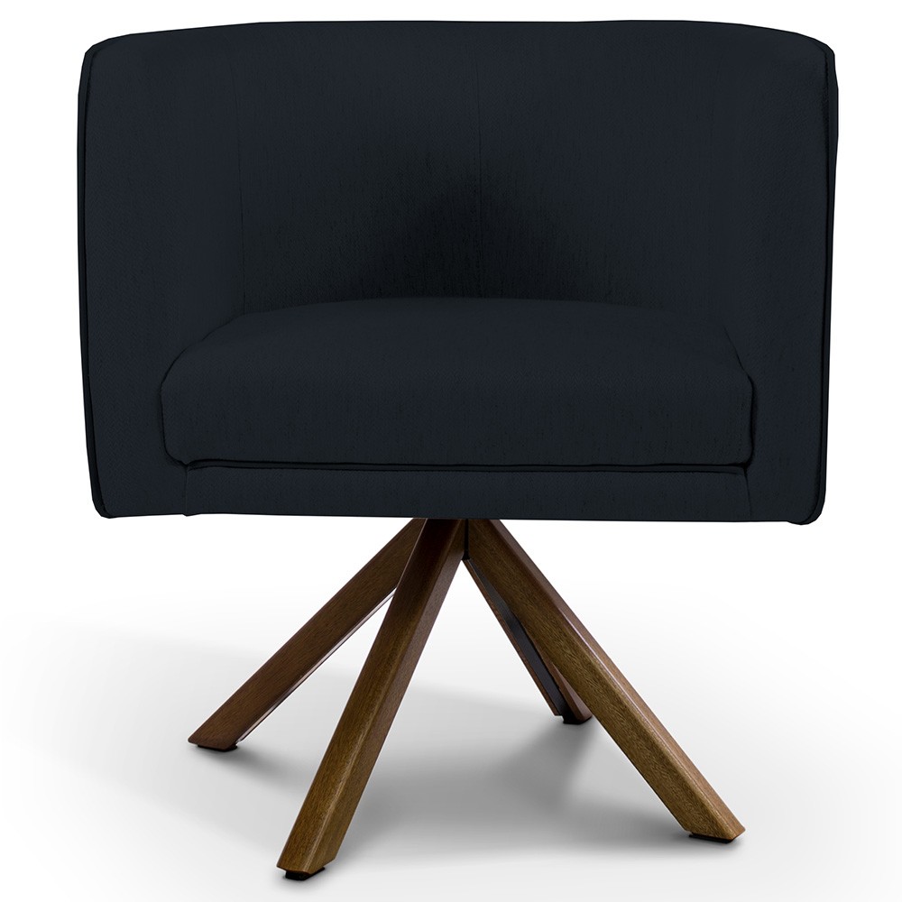 Poltrona Decorativa Base Giratória de Madeira Betina D02 Veludo Preto C-300 - Lyam Decor