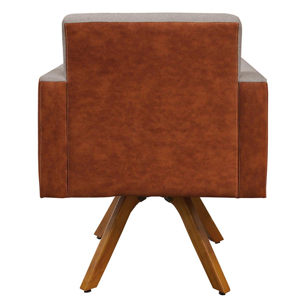 Poltrona Decorativa Base Giratória de Madeira Helô L02 Linho Bege Couríssimo Camel - Lyam Decor