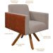 Poltrona Decorativa Base Giratória de Madeira Helô L02 Linho Bege Couríssimo Camel - Lyam Decor