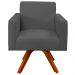 Poltrona Decorativa Base Giratória de Madeira Helô L02 Linho Chumbo Couríssimo Preto - Lyam Decor