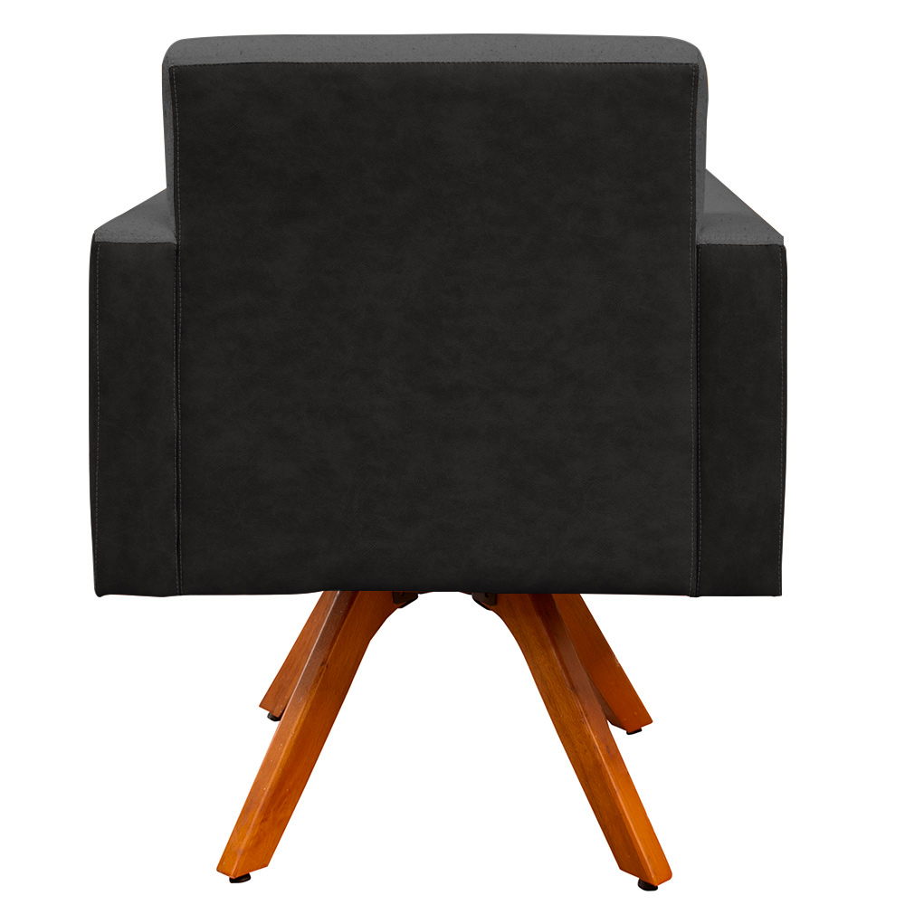 Poltrona Decorativa Base Giratória de Madeira Helô L02 Linho Chumbo Couríssimo Preto - Lyam Decor