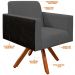 Poltrona Decorativa Base Giratória de Madeira Helô L02 Linho Chumbo Couríssimo Preto - Lyam Decor